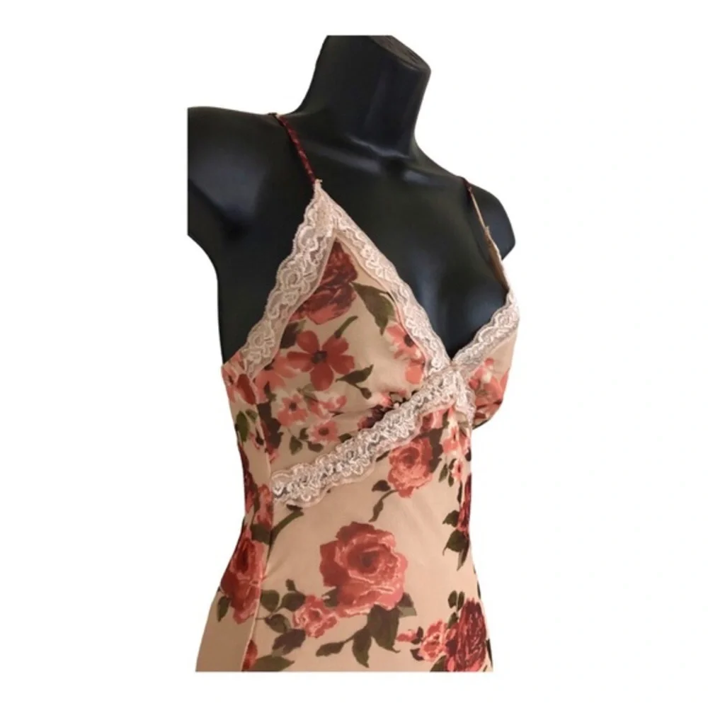 Jessica Simpson mesh red roses goth floral lace trim bodice maxi‎ slip dress